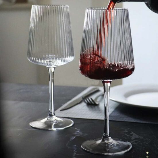 Ribbed Stemmed Wine Glasses, Set of 4