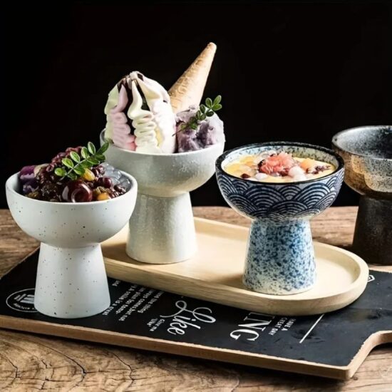 Ceramic Pedestal Dessert Bowls, Set of 2