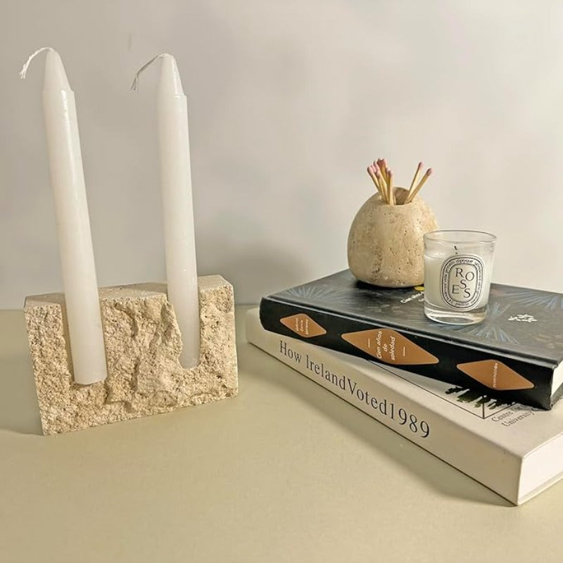 Sculptural Travertine Candlestick Holder - Image 2