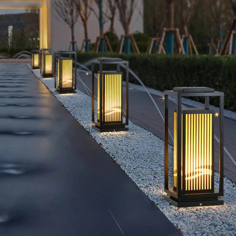 Black Metal LED Solar Outdoor Lantern