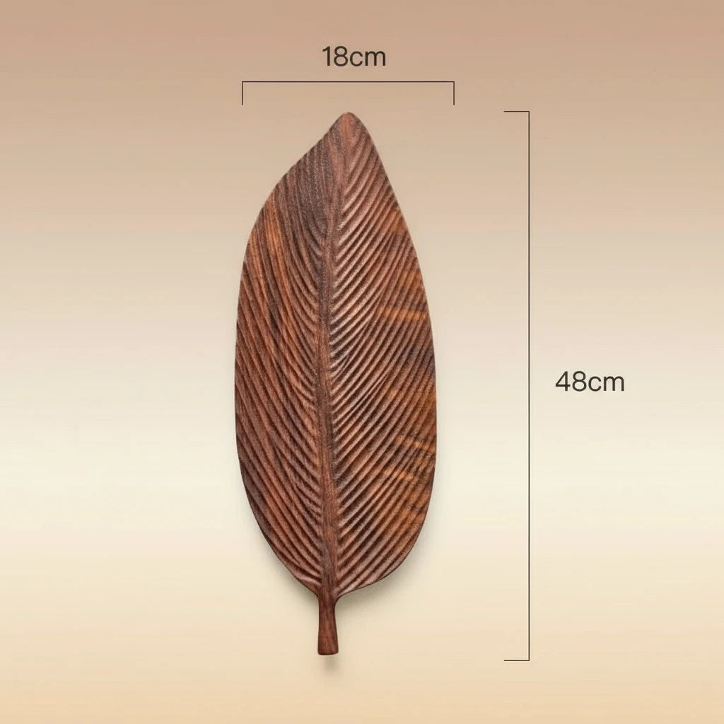 Carved Wood Leaf Serving Tray - Image 14