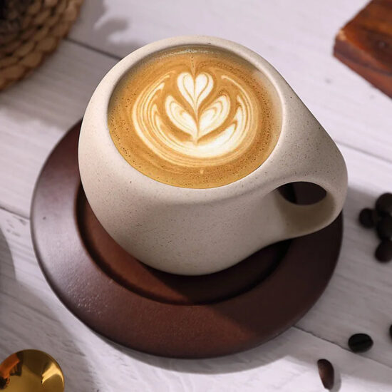 Sculpted Ceramic Coffee Cup and Saucer Set