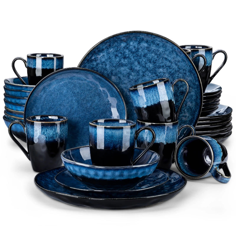 Black and Blue Glazed Ceramic Dinnerware Collection - Image 7