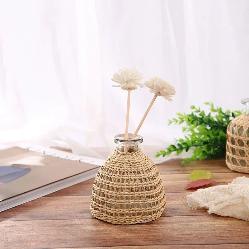 Glass Vases with Woven Rattan - Image 4
