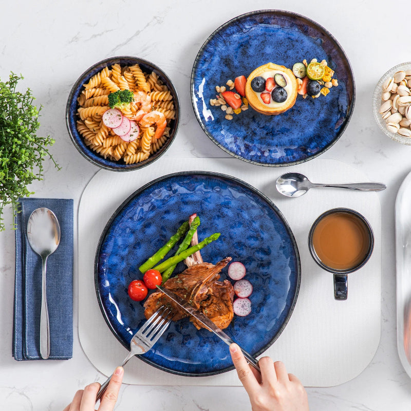 Black and Blue Glazed Ceramic Dinnerware Collection - Image 3