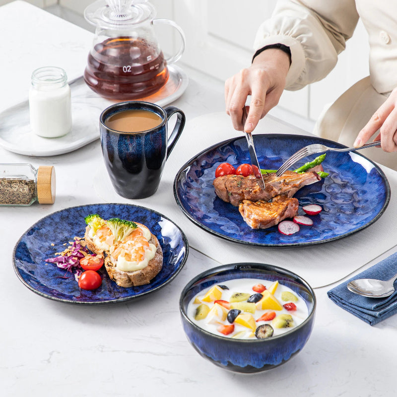 Black and Blue Glazed Ceramic Dinnerware Collection - Image 4