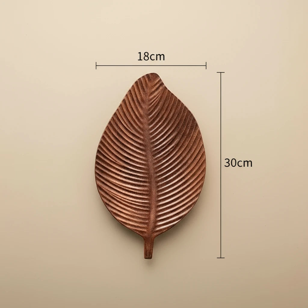 Carved Wood Leaf Serving Tray - Image 12