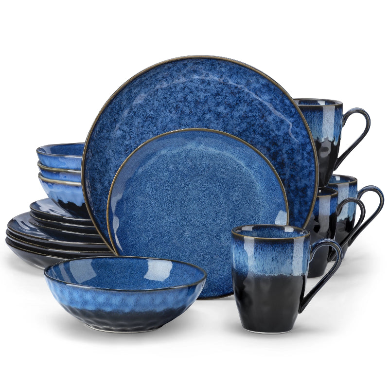 Black and Blue Glazed Ceramic Dinnerware Collection - Image 9
