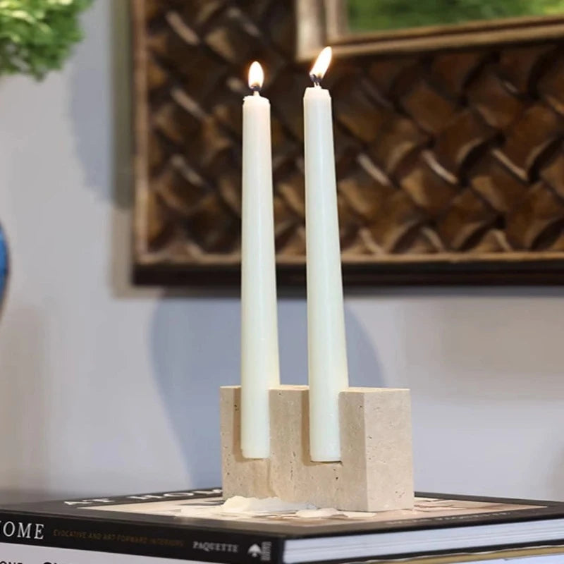 Sculptural Travertine Candlestick Holder - Image 3