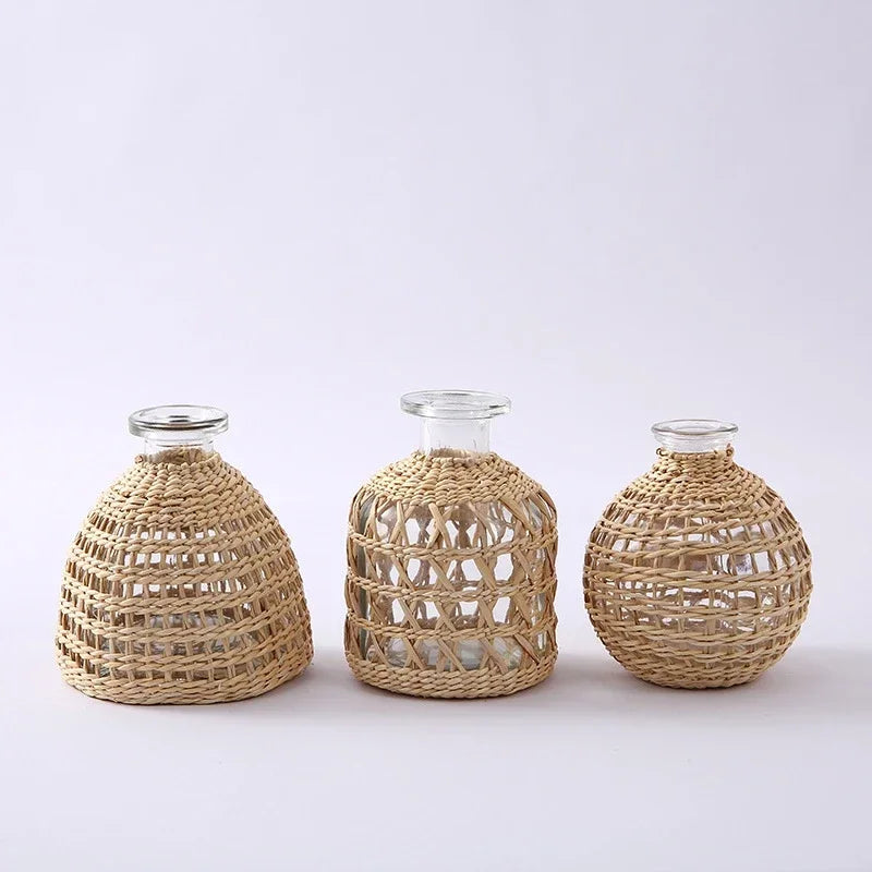Glass Vases with Woven Rattan - Image 6