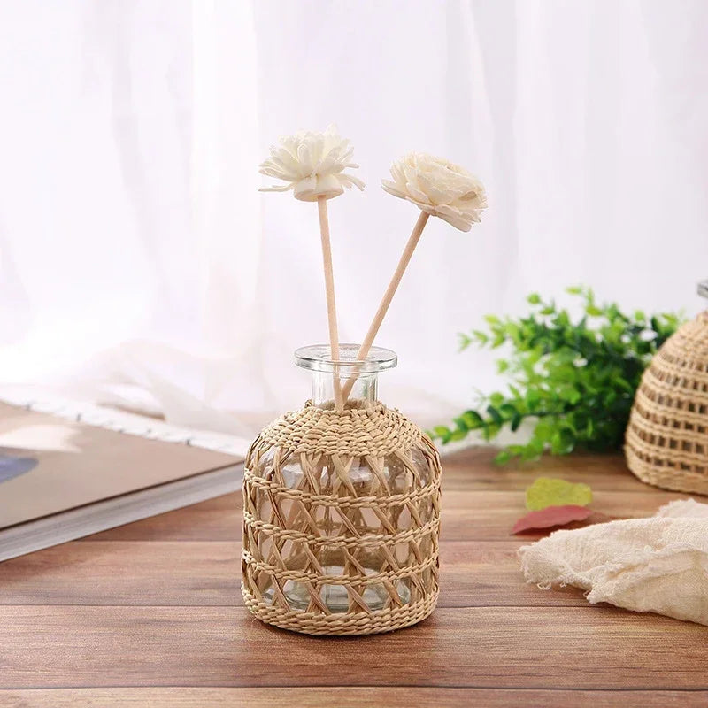 Glass Vases with Woven Rattan - Image 2