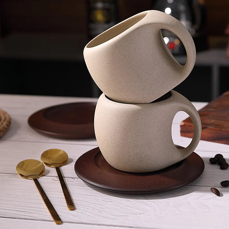 Sculpted Ceramic Coffee Cup and Saucer Set - Image 3