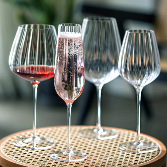 Fluted Ribbed Wine Glasses, Set of 4
