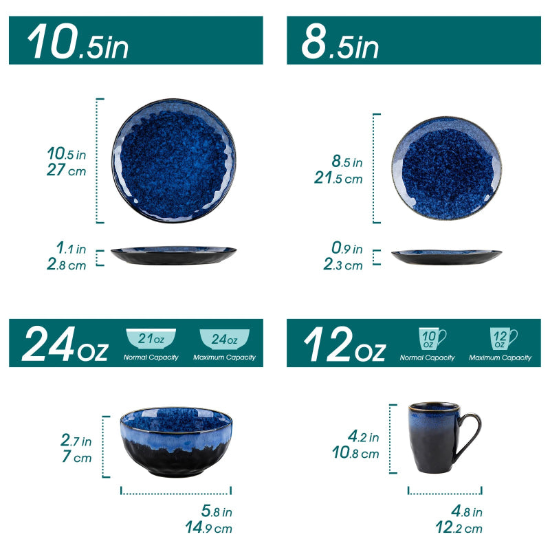 Black and Blue Glazed Ceramic Dinnerware Collection - Image 10