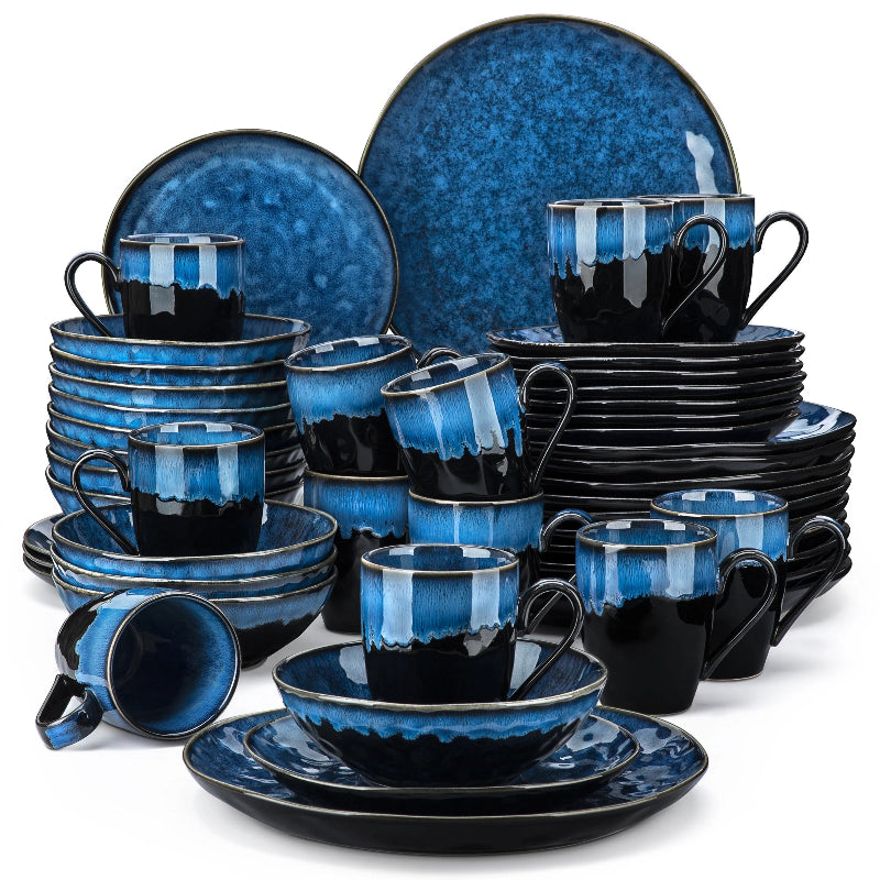 Black and Blue Glazed Ceramic Dinnerware Collection - Image 8