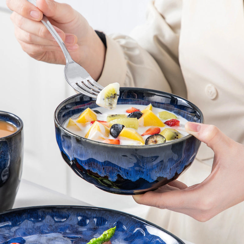 Black and Blue Glazed Ceramic Dinnerware Collection - Image 2