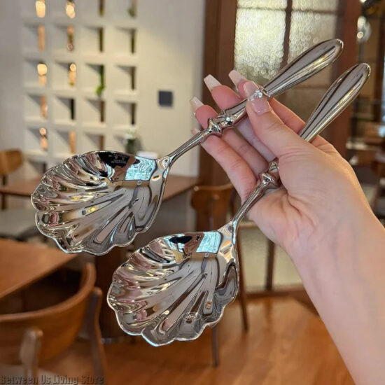 Sculpted Shell Stainless Steel Serving Spoons, Set of Two