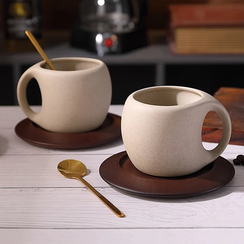 Sculpted Ceramic Coffee Cup and Saucer Set - Image 2
