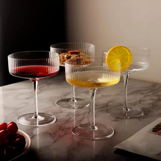 Clear Ribbed Cocktail Glasses, Set of 6