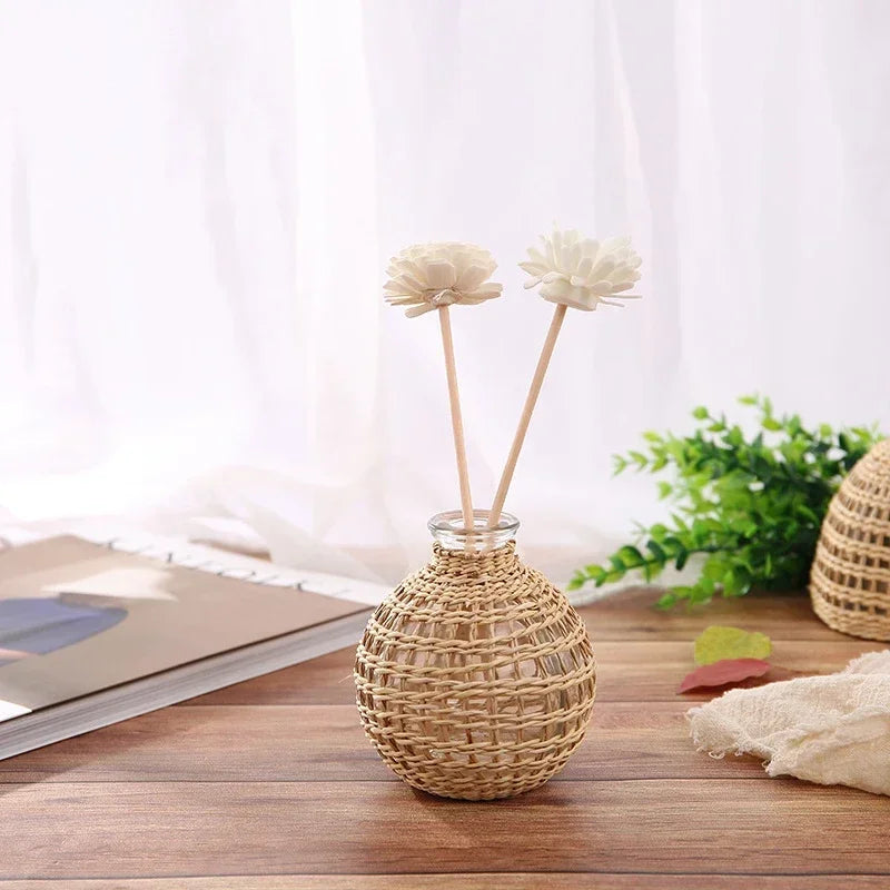 Glass Vases with Woven Rattan - Image 5