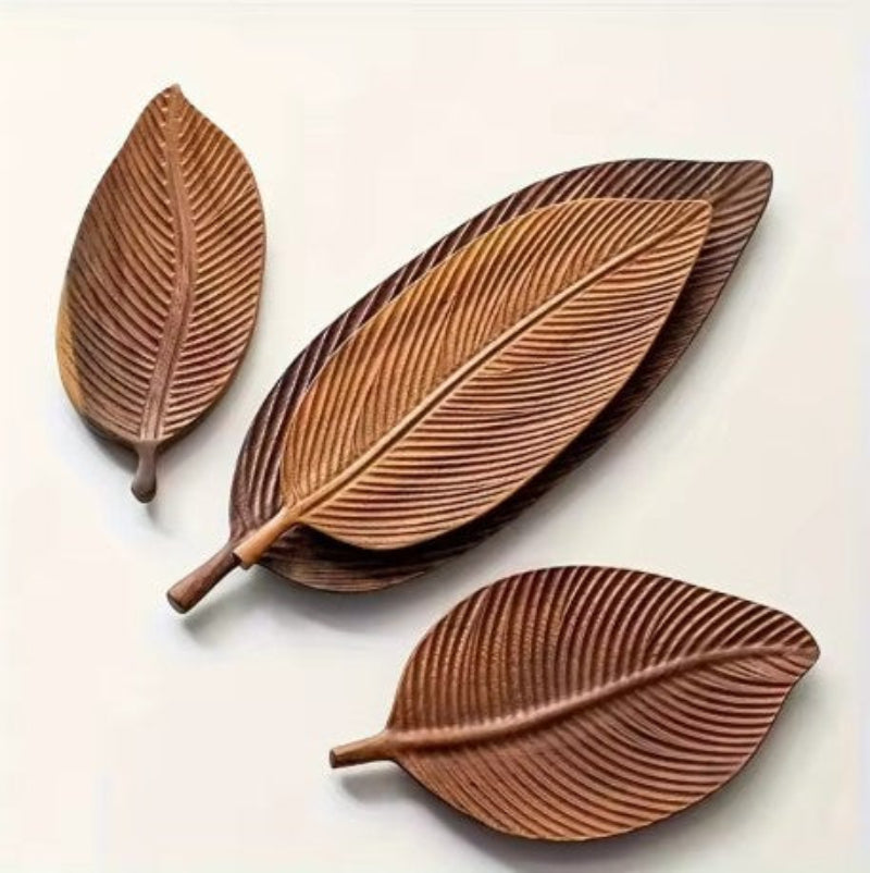 Carved Wood Leaf Serving Tray - Image 9