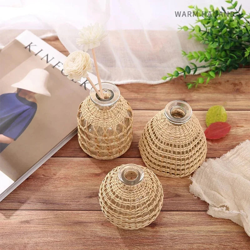 Glass Vases with Woven Rattan - Image 3