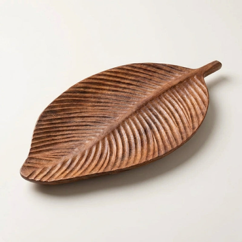 Carved Wood Leaf Serving Tray - Image 11