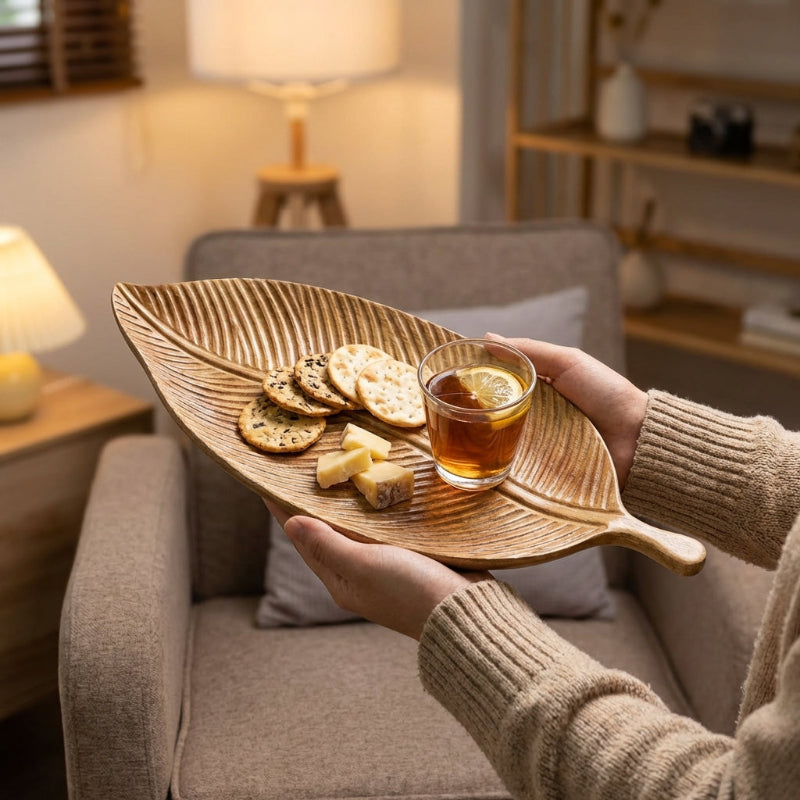Carved Wood Leaf Serving Tray - Image 8