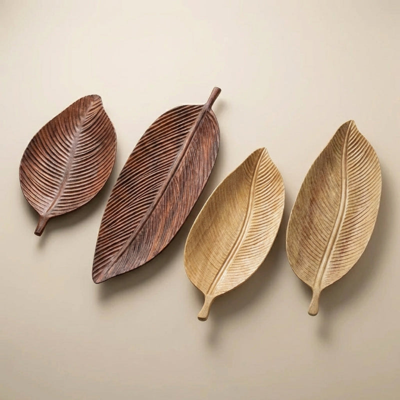 Carved Wood Leaf Serving Tray - Image 2