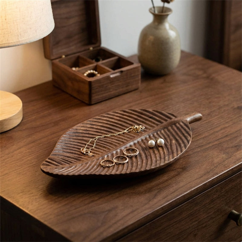 Carved Wood Leaf Serving Tray - Image 4