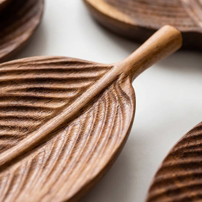 Carved Wood Leaf Serving Tray - Image 10