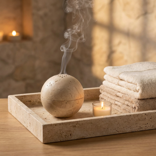Sculptural Travertine Sphere Incense Burner